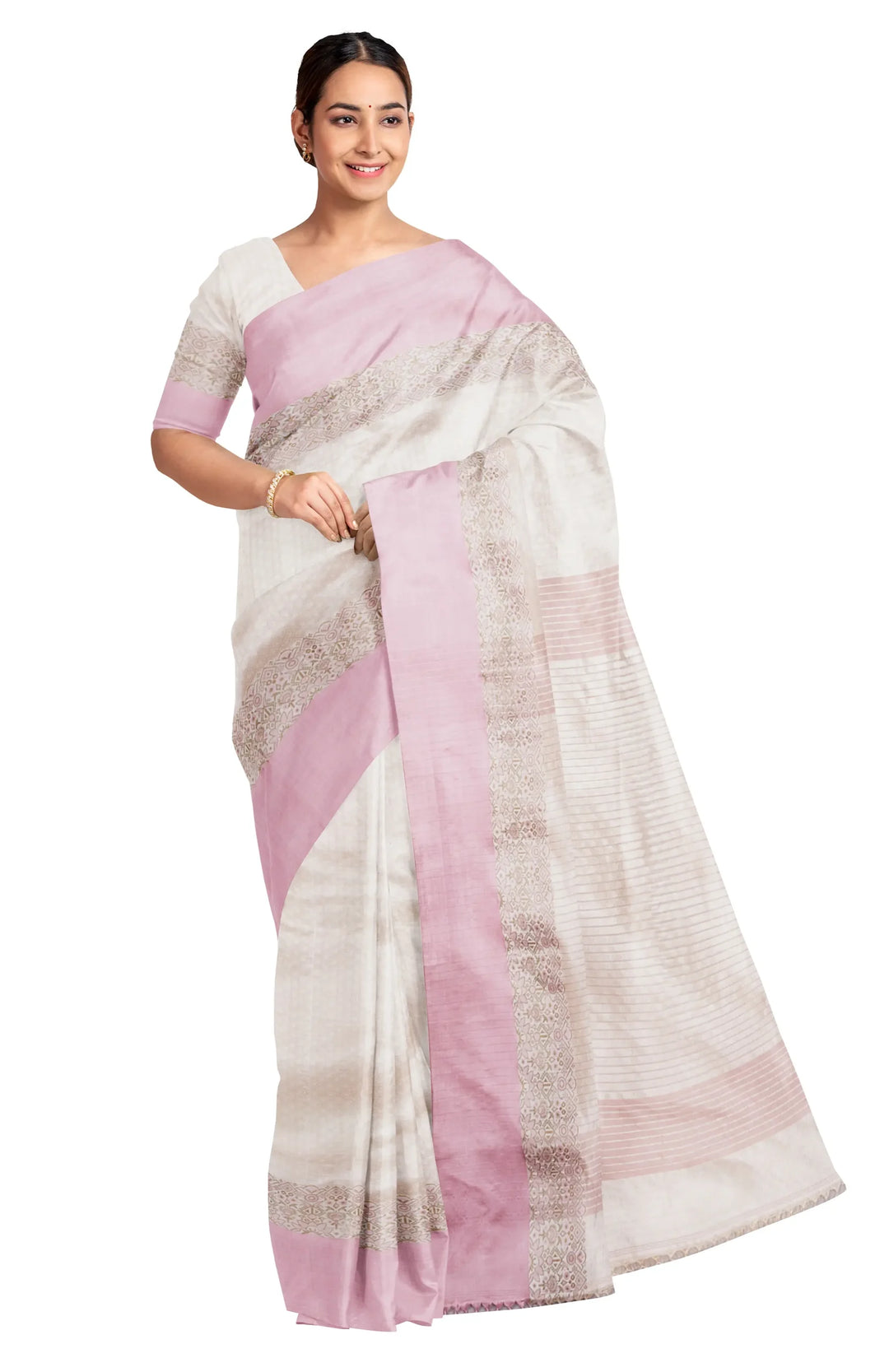 Handwoven Tangail Silk Saree - Off-White