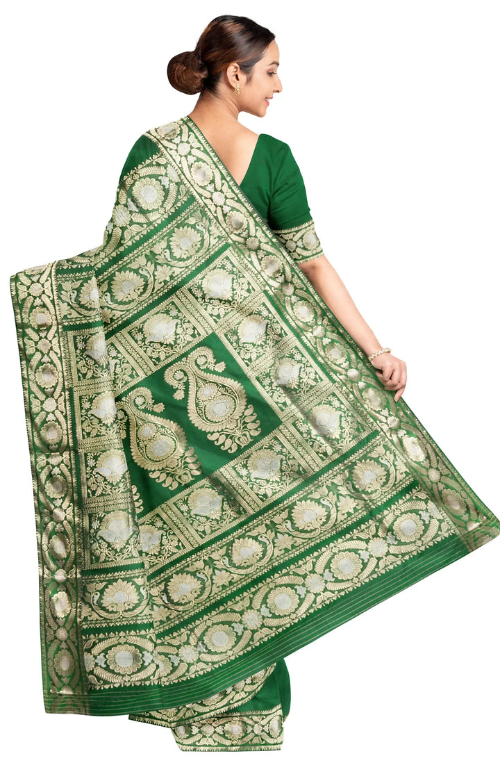 Dark green handwoven baluchari silk saree