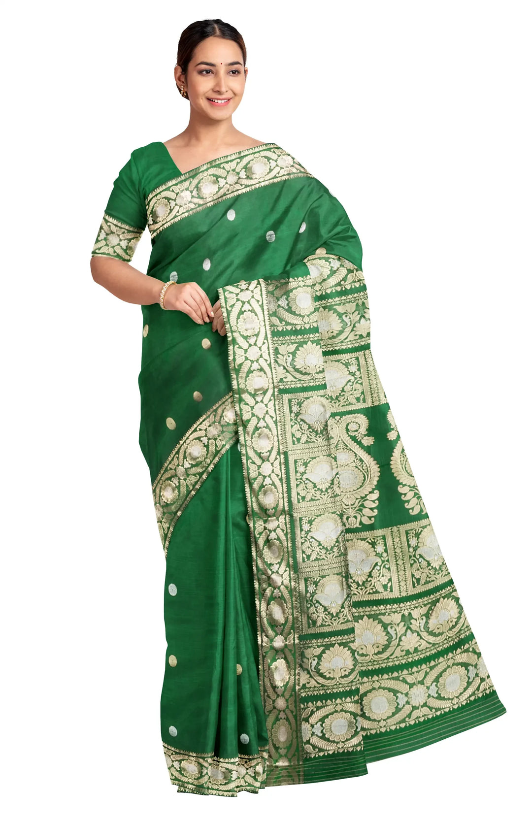 Dark green handwoven baluchari silk saree