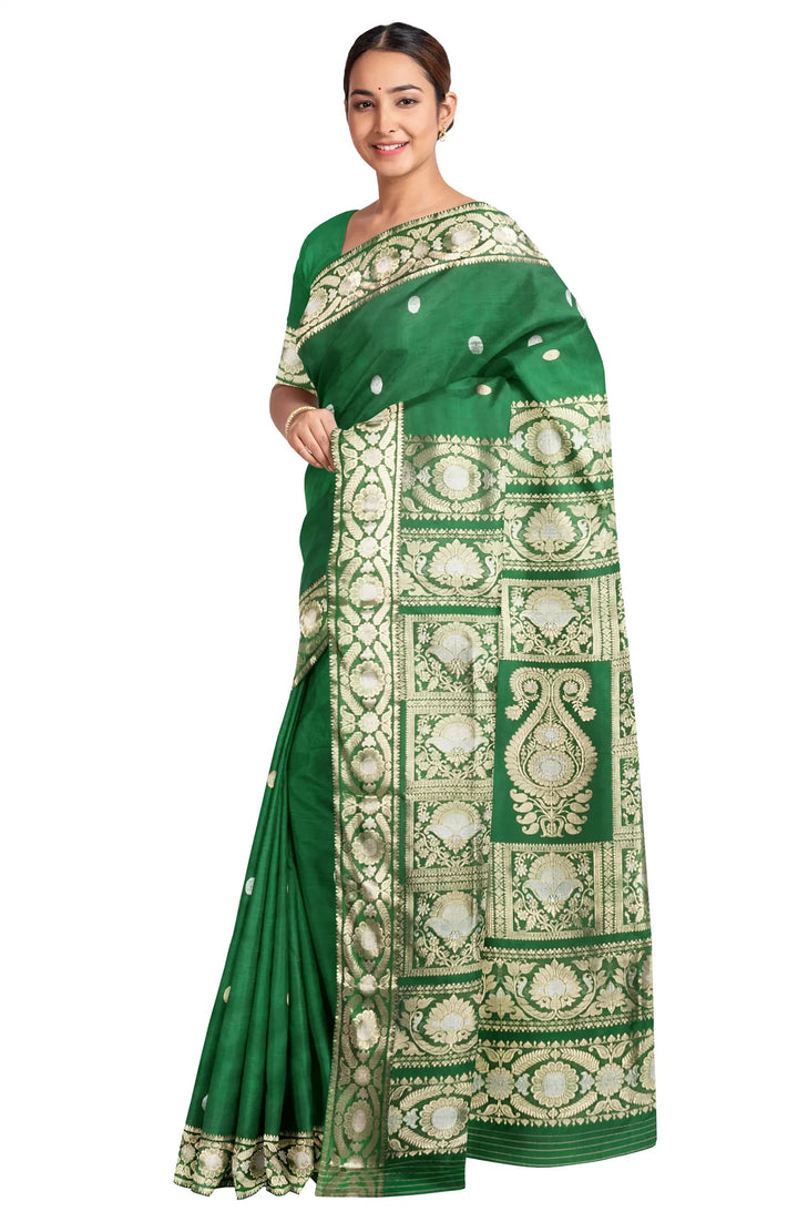 Dark green handwoven baluchari silk saree