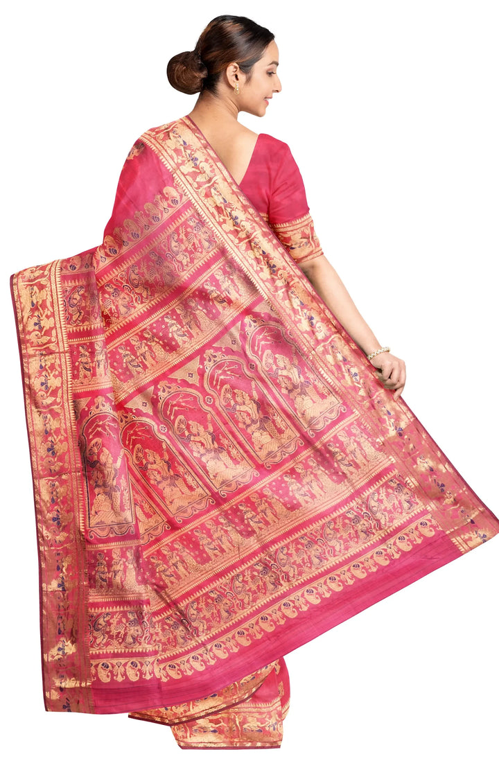 Pink swarnachari handwoven baluchari silk saree