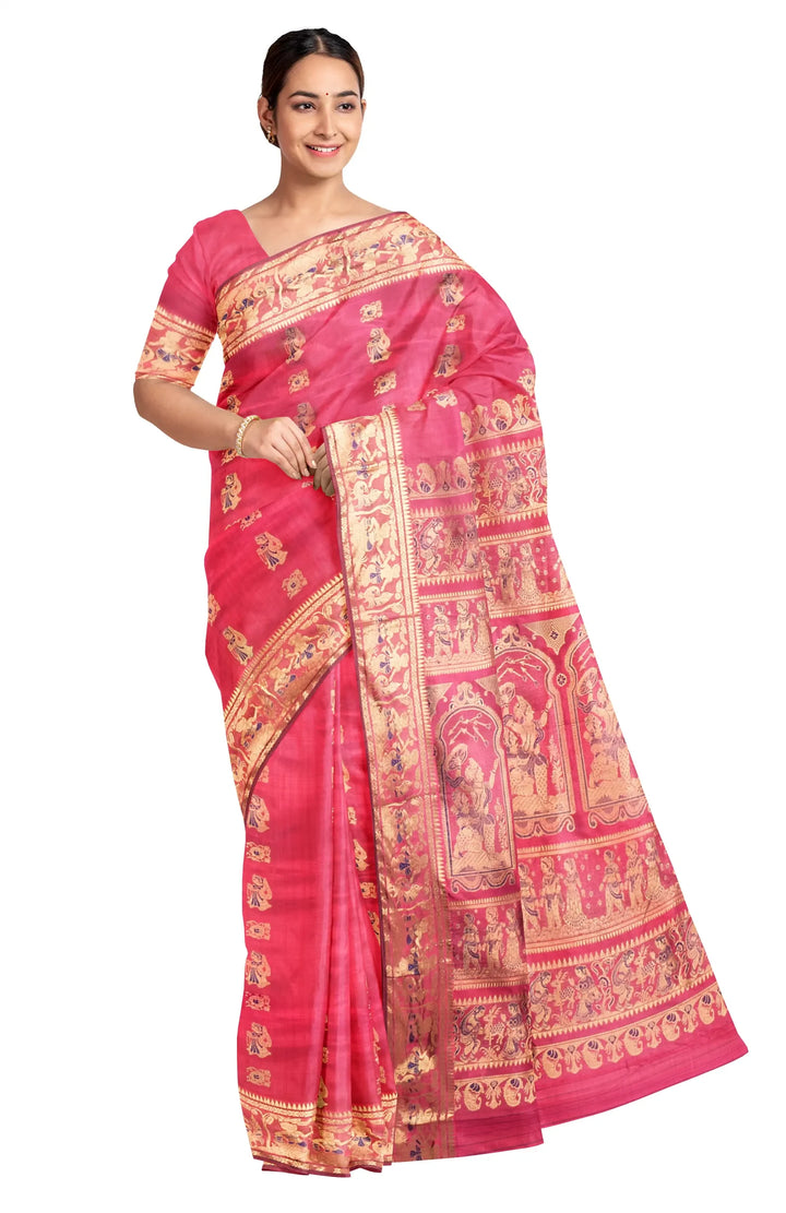 Pink swarnachari handwoven baluchari silk saree