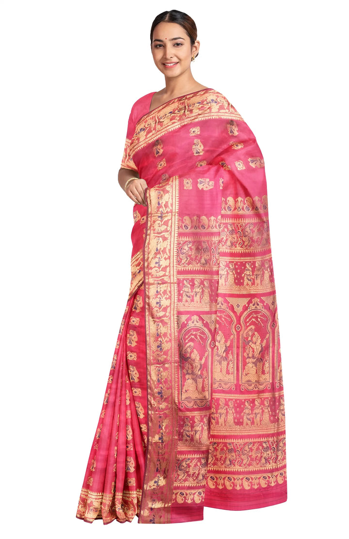 Pink swarnachari handwoven baluchari silk saree
