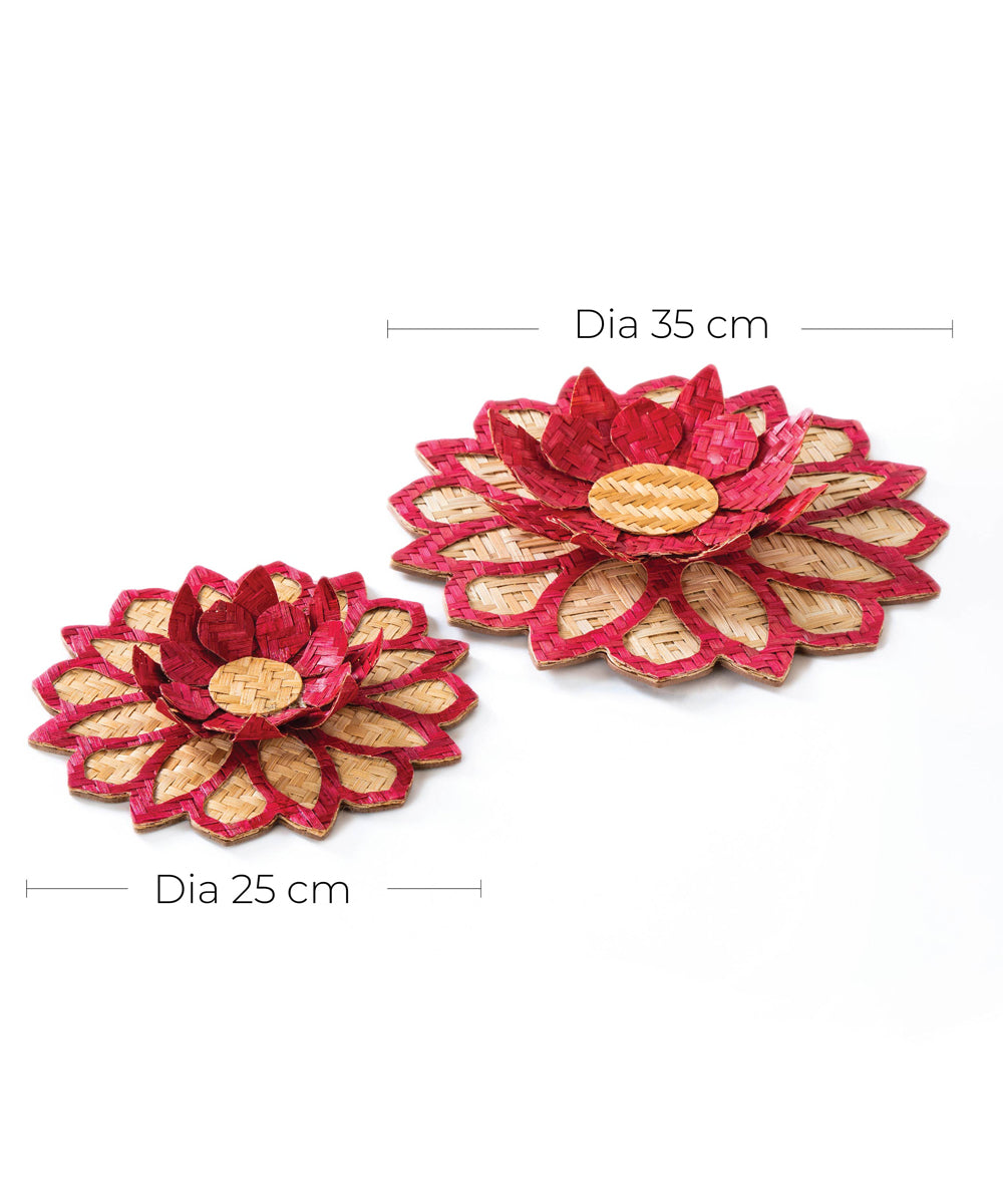 Maroon handcrafted bamboo rangoli with lotus tea light holder