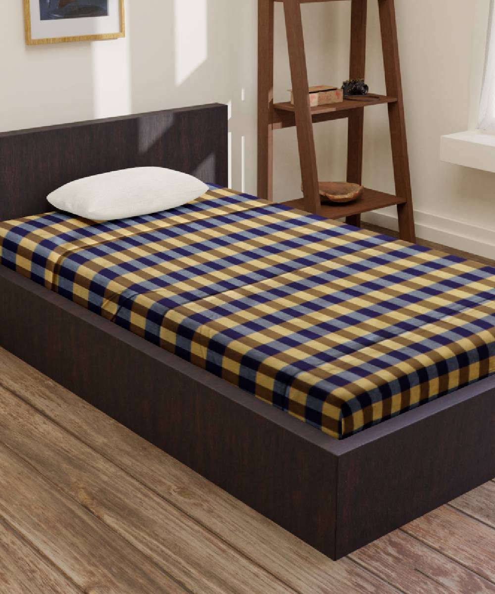 Buff Dark Blue Handmade Cotton Bedsheet