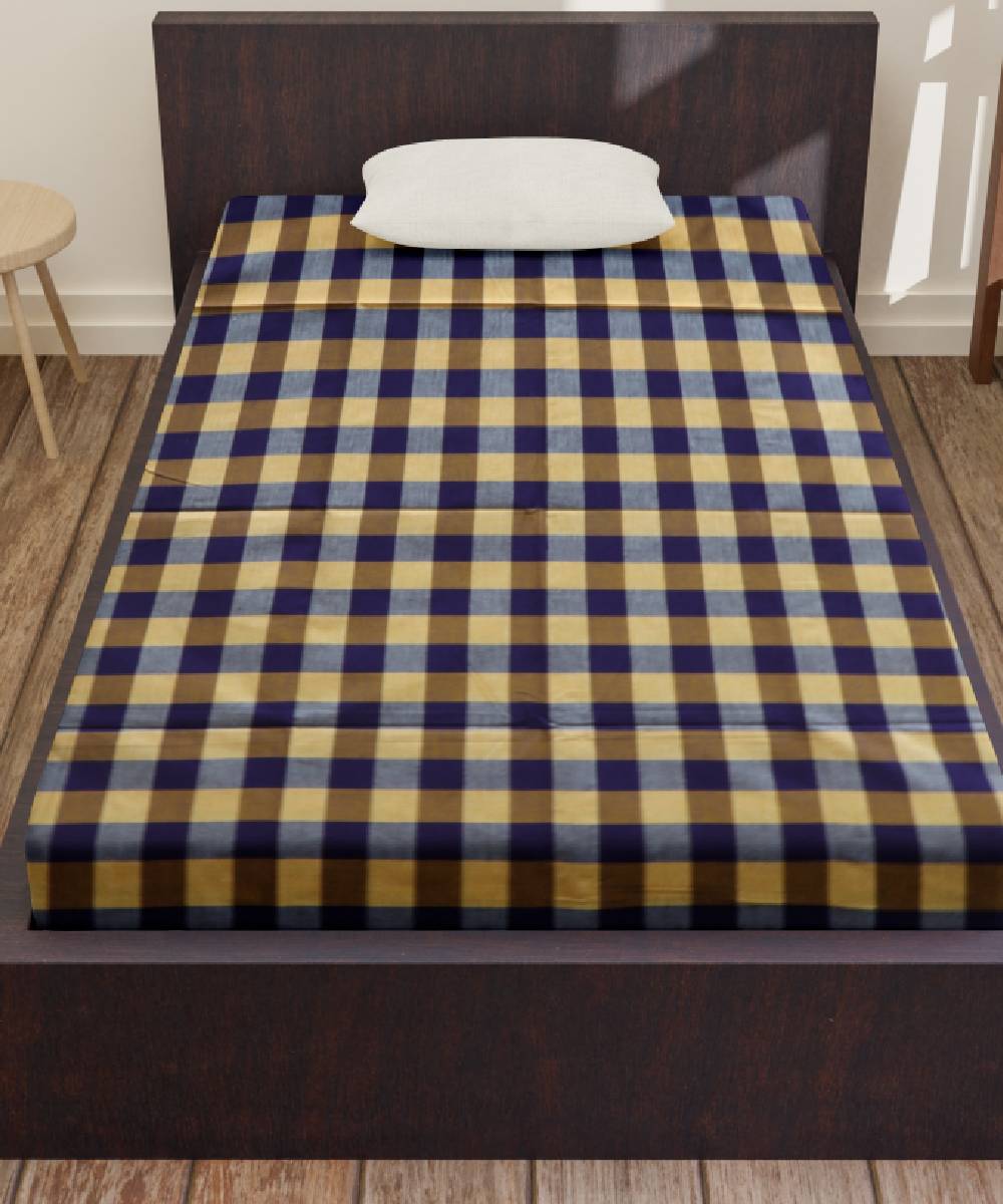 Buff Dark Blue Handmade Cotton Bedsheet
