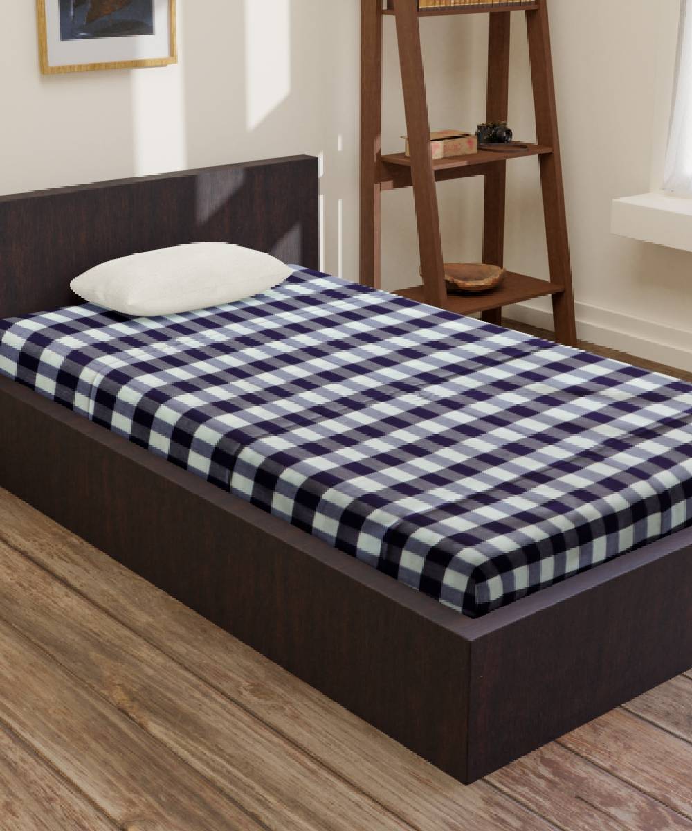 White Dark Blue Handmade Cotton Bedsheet