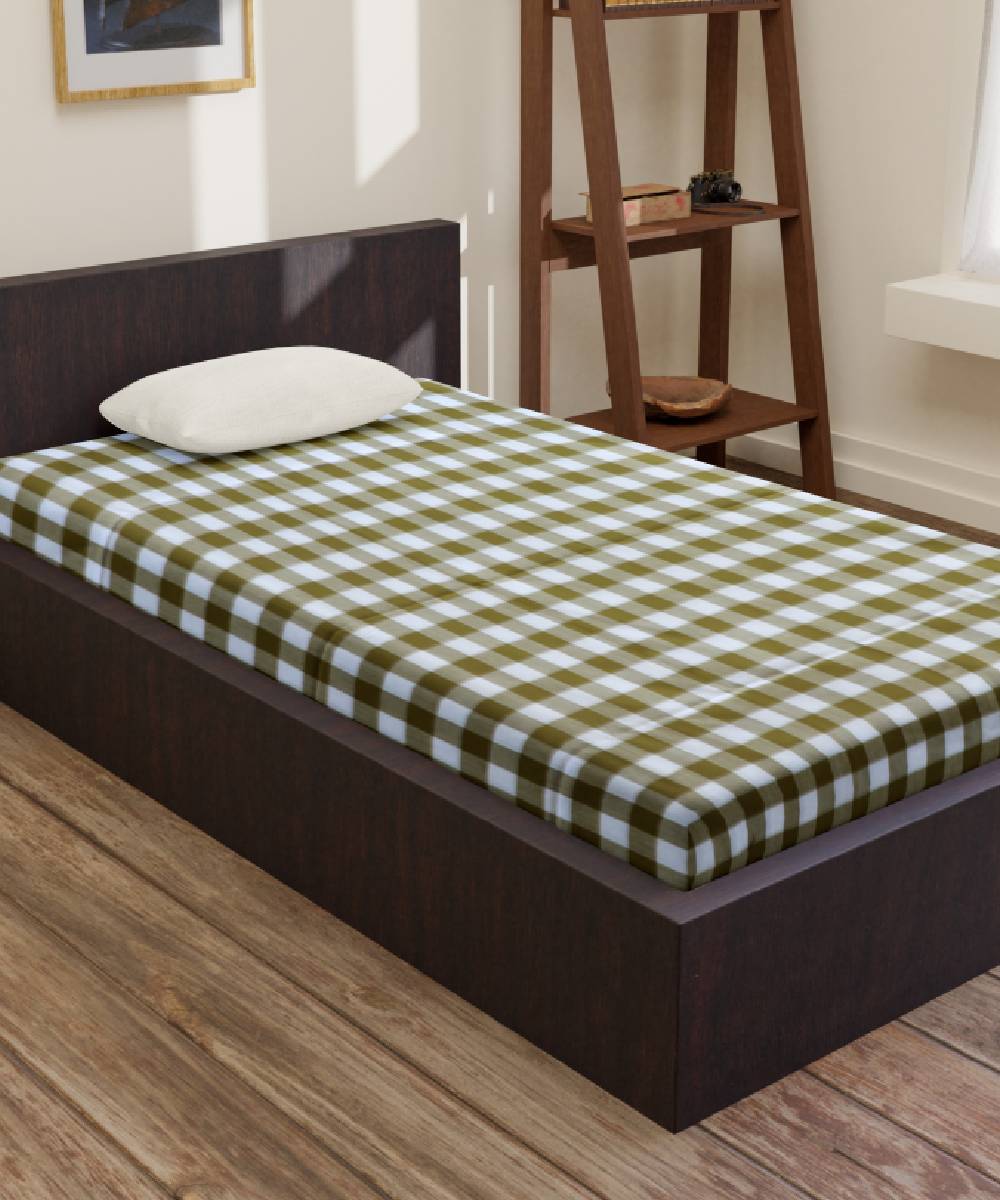 White Dark Khaki Handmade Cotton Bedsheet