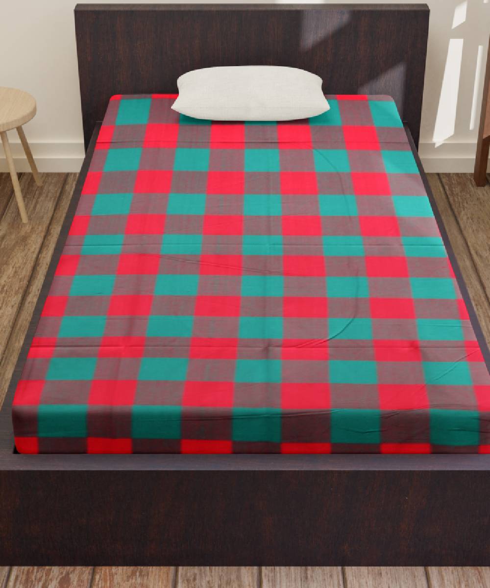Red Green Cotton Handmade Bedsheet
