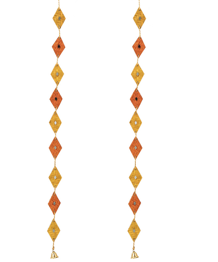 Red rang handcrafted bamboo door wall hanging - set of 2
