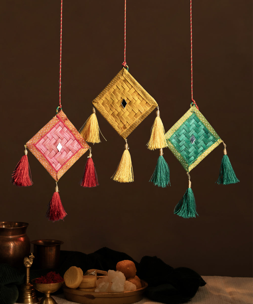 Patang bamboo handcrafted door wall hanging - set of 3