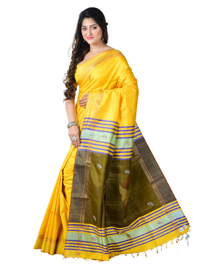 Yellow multicolor  handwoven silk saree