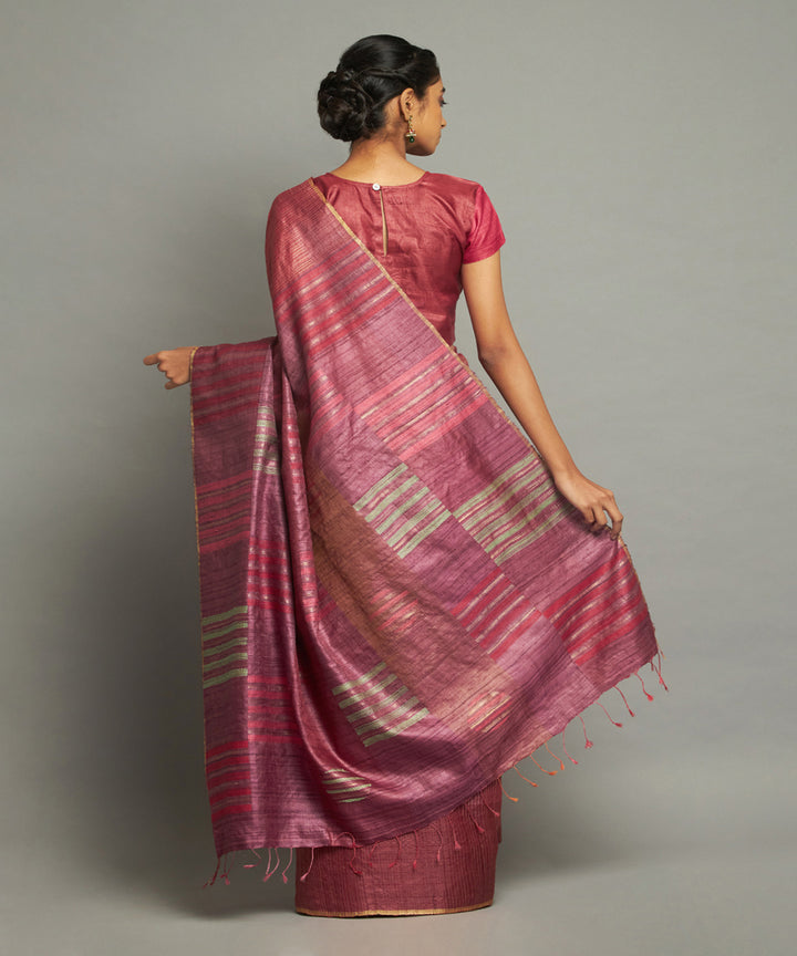 Maroon zari tussar silk hand woven chhattisgarh kosa saree