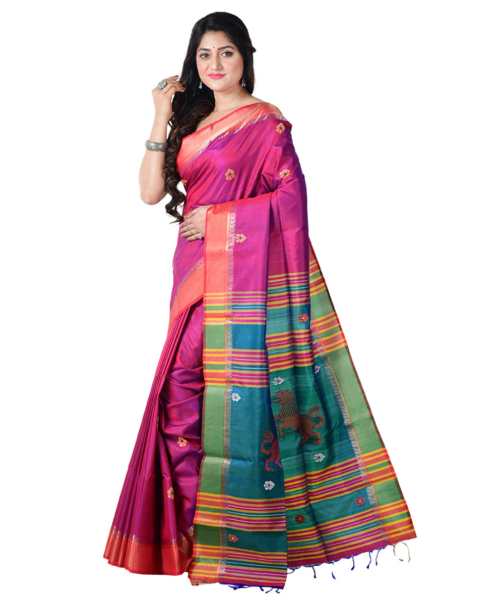 Purple multicolor  handwoven silk saree