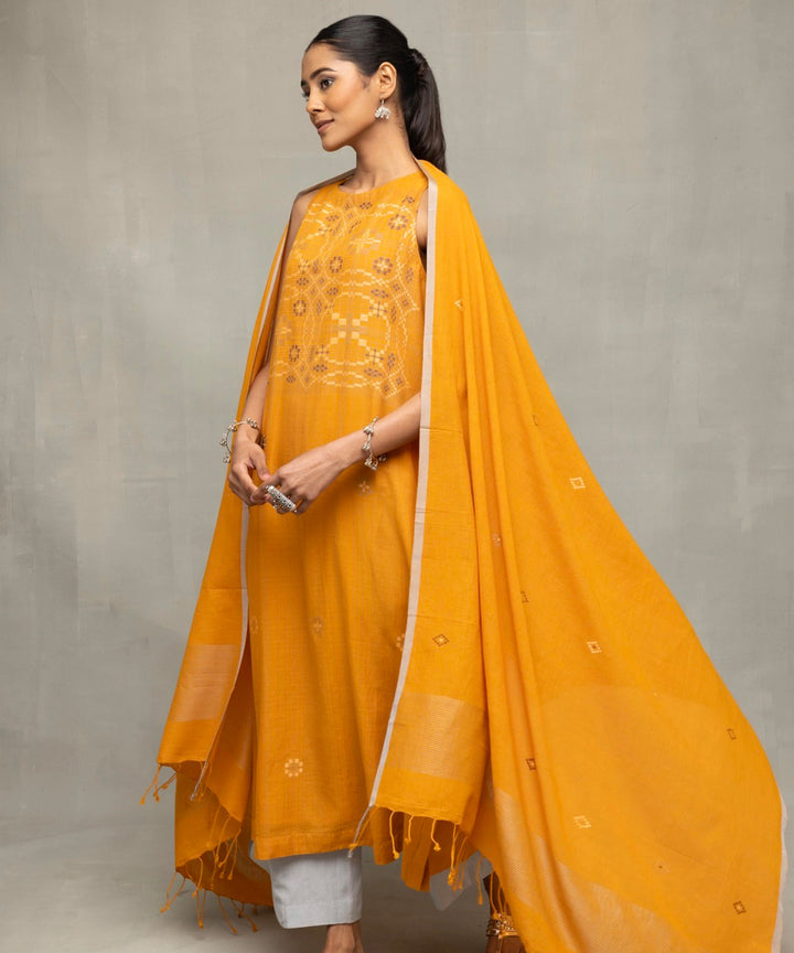 Mustard moonlight jamdani kurta set with dupatta