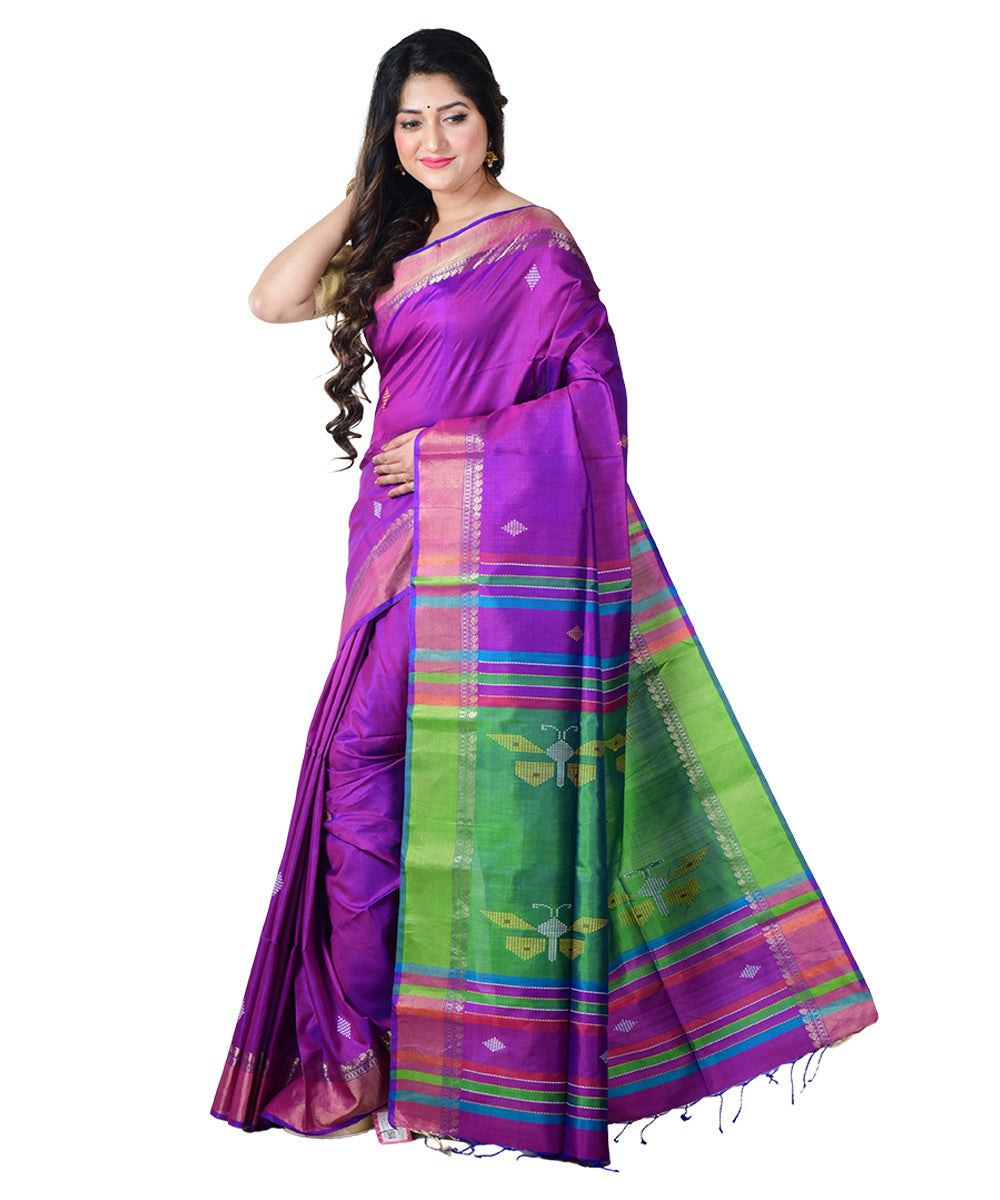 Purple multicolor  handwoven silk saree