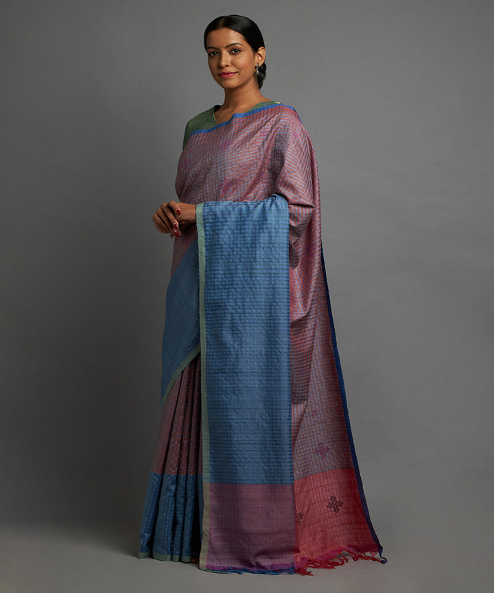Sleepy lavender orange tussar silk hand woven chhattisgarh kosa saree