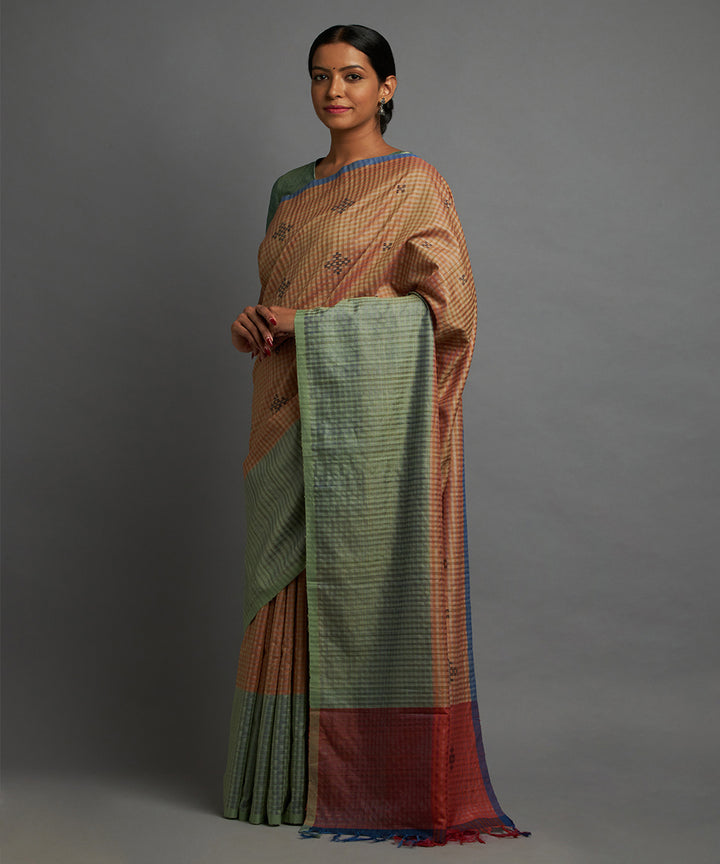 Sepia green tussar silk hand woven chhattisgarh kosa saree