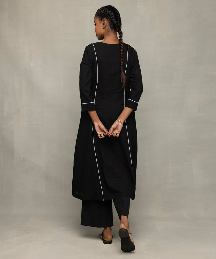 Black bengal cotton kurta set with jamdani dupatta