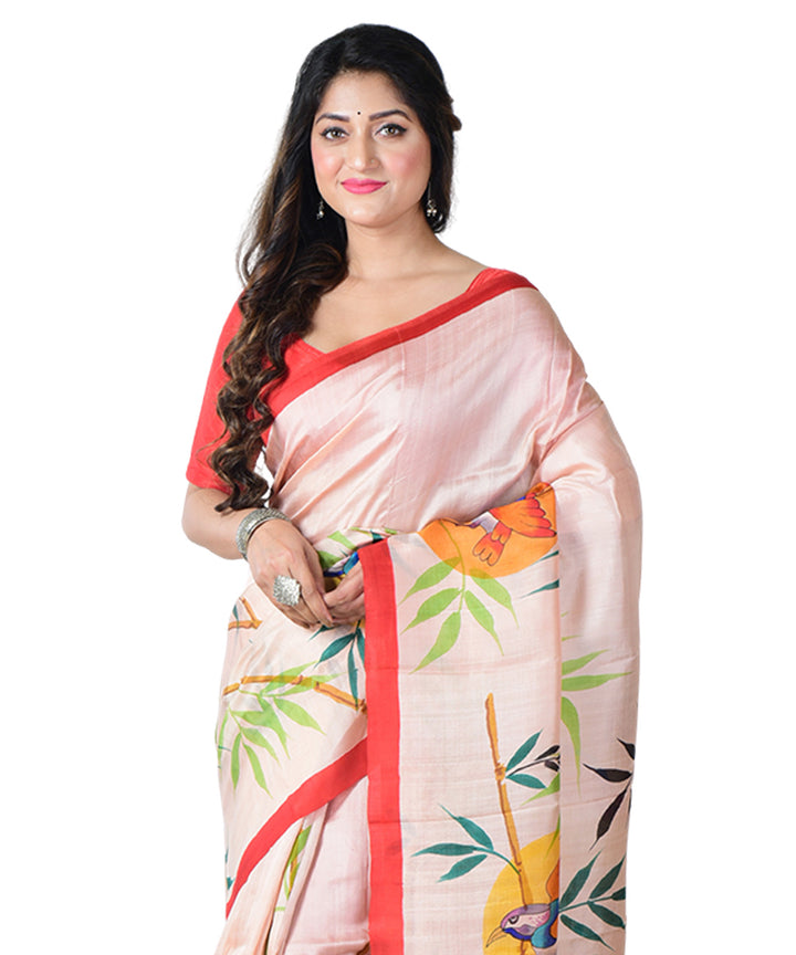 Beige multicolor  hand painted silk saree