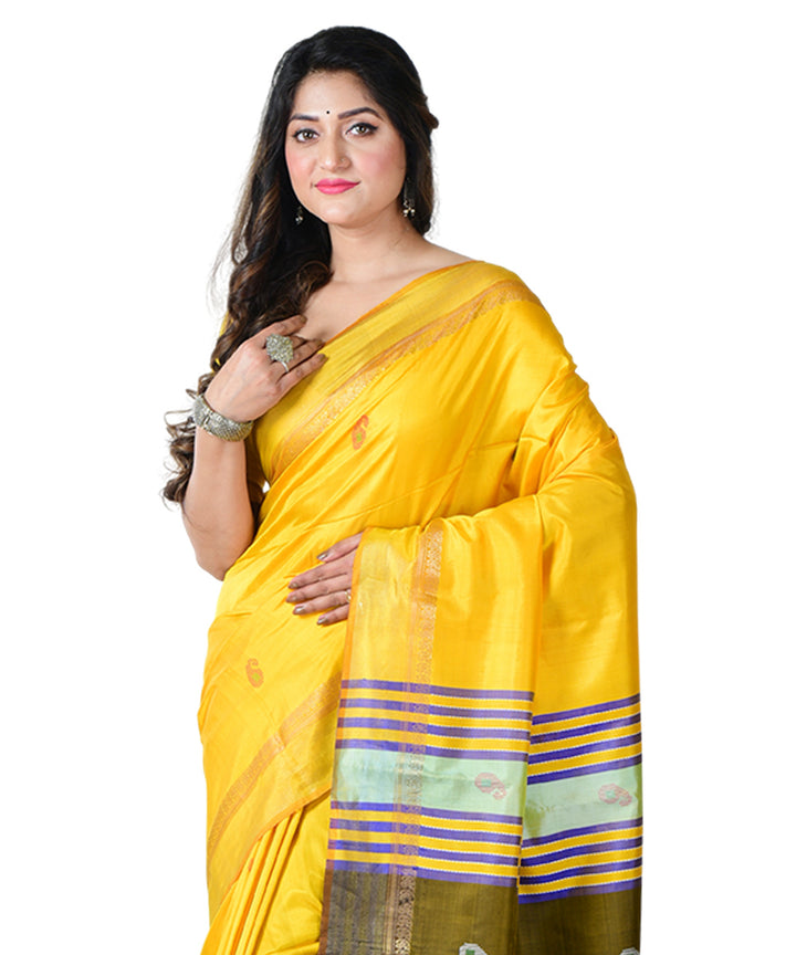 Yellow multicolor  handwoven silk saree