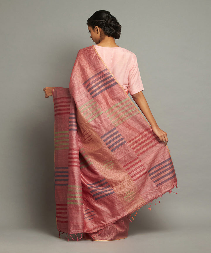 Coral zari tussar silk hand woven chhattisgarh kosa saree
