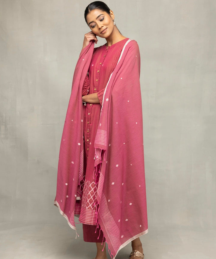 Dusty rose cross motifs jamdani kurta set with dupatta