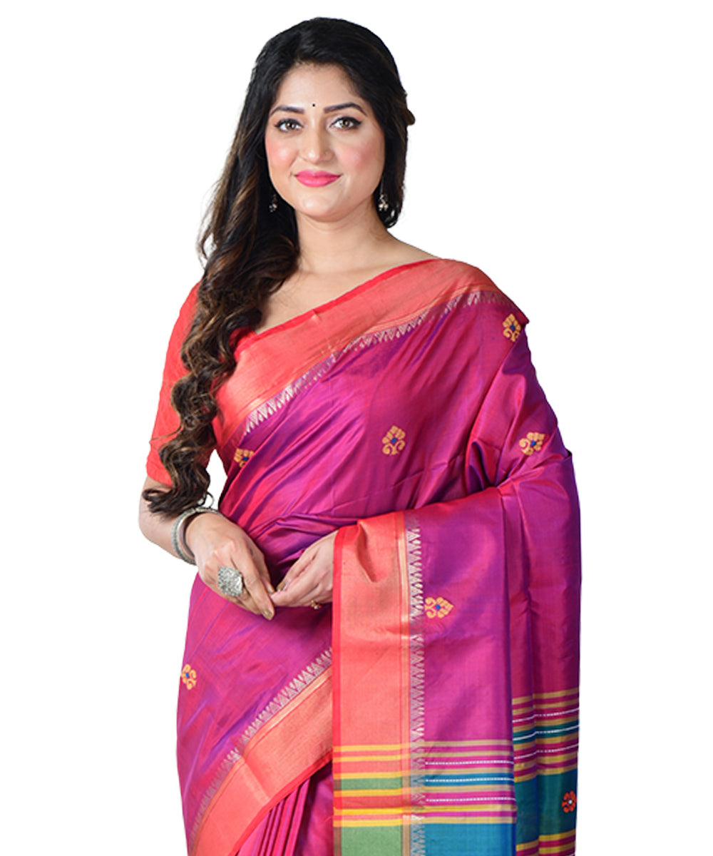 Purple multicolor  handwoven silk saree