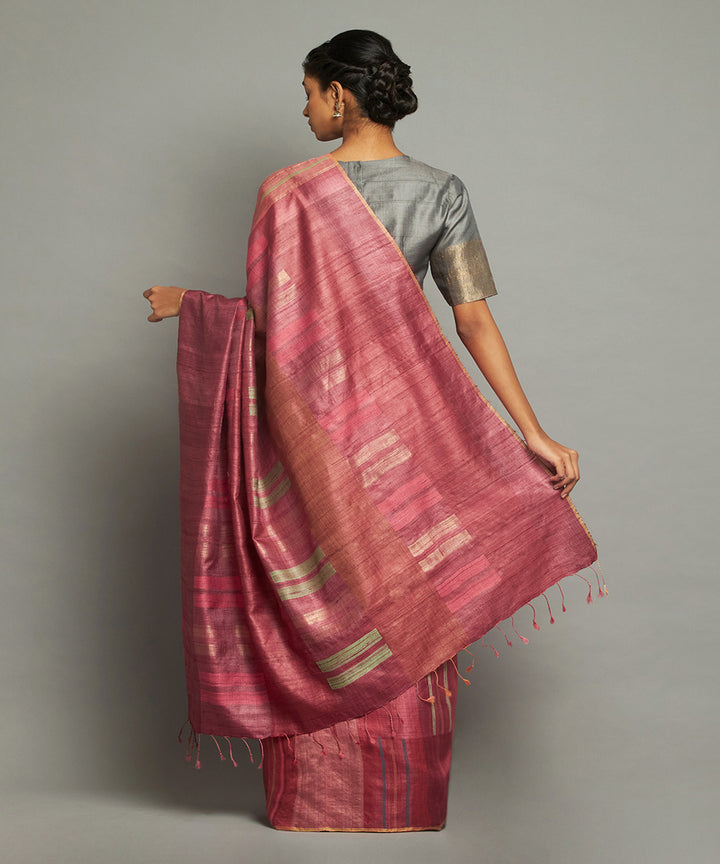 Red checkered tussar silk hand woven chhattisgarh kosa saree