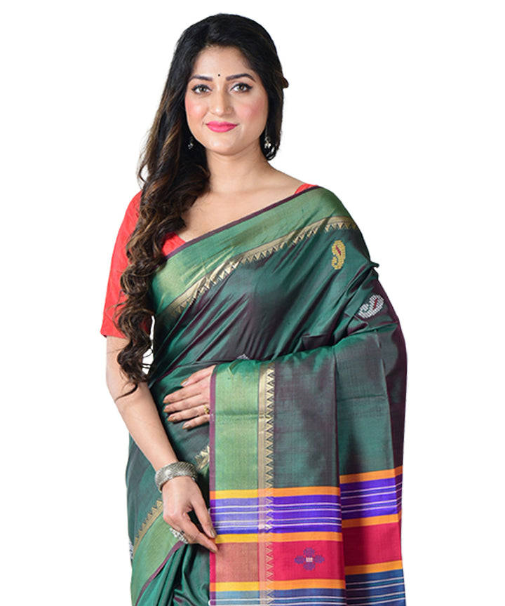 Dark green multicolor  handwoven silk saree