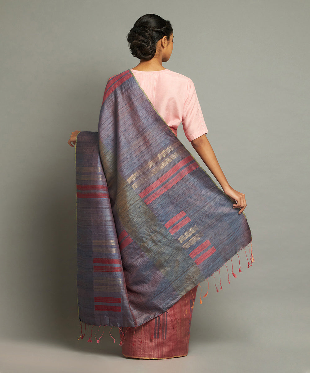 Coral blue tussar silk hand woven chhattisgarh kosa saree