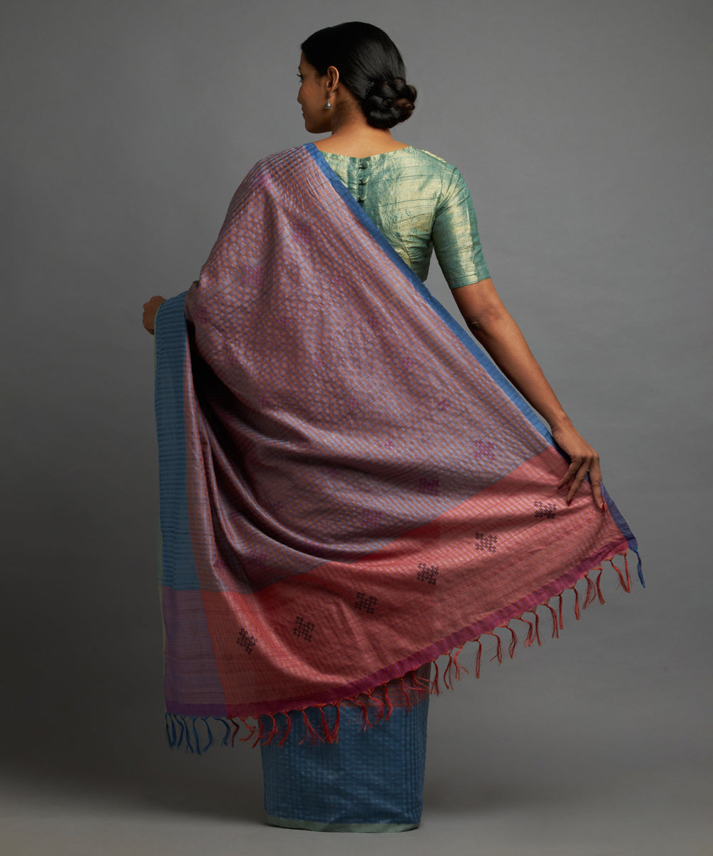 Sleepy lavender orange tussar silk hand woven chhattisgarh kosa saree