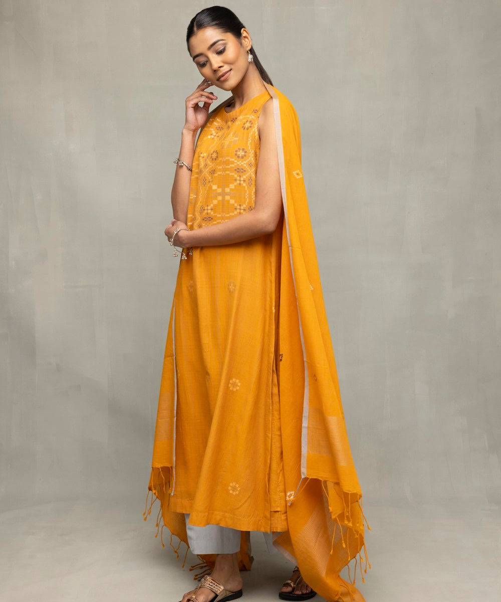 Mustard moonlight jamdani kurta set with dupatta