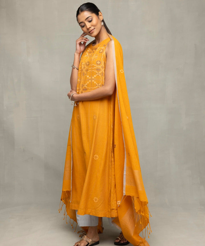 Mustard moonlight jamdani kurta set with dupatta