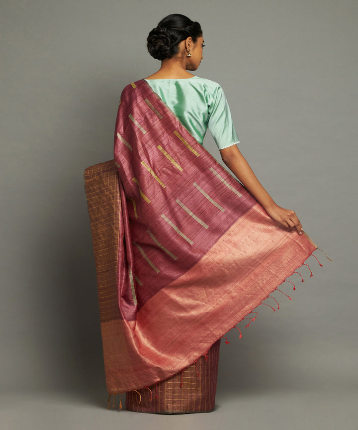 Purple hand woven tussar silk chhattisgarh kosa saree