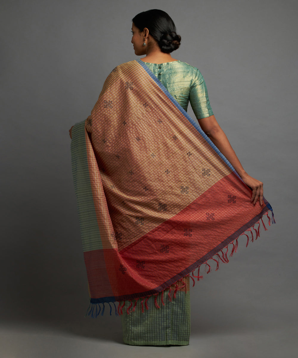 Sepia green tussar silk hand woven chhattisgarh kosa saree