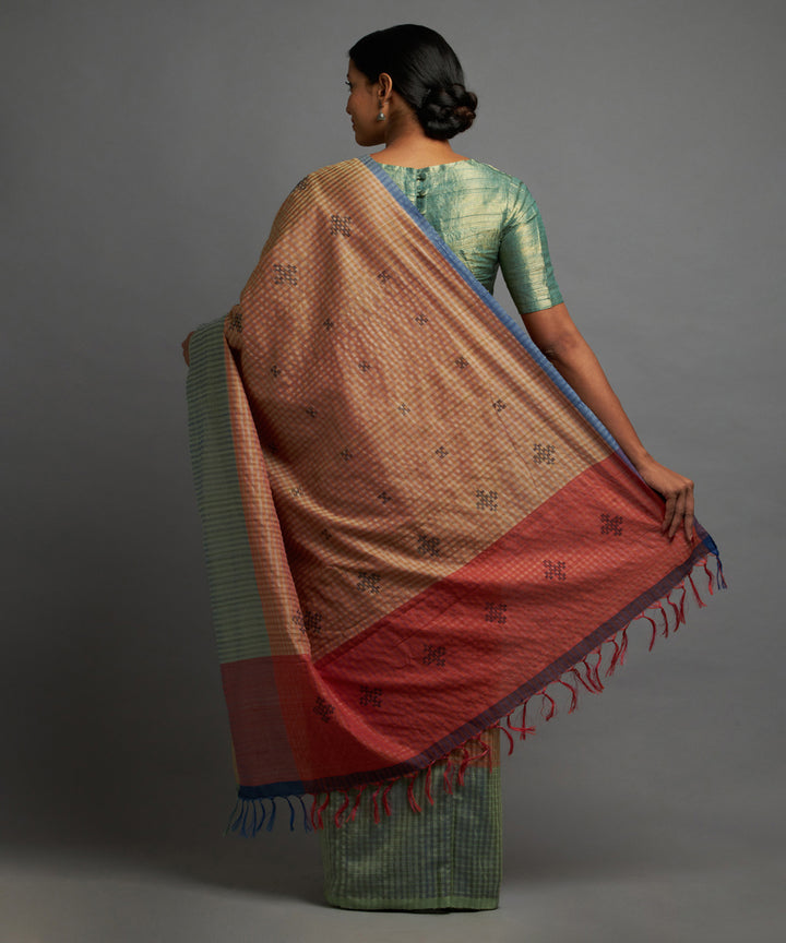 Sepia green tussar silk hand woven chhattisgarh kosa saree