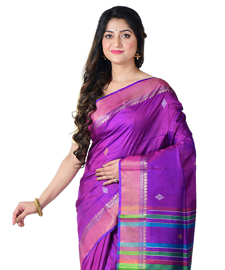 Purple multicolor  handwoven silk saree