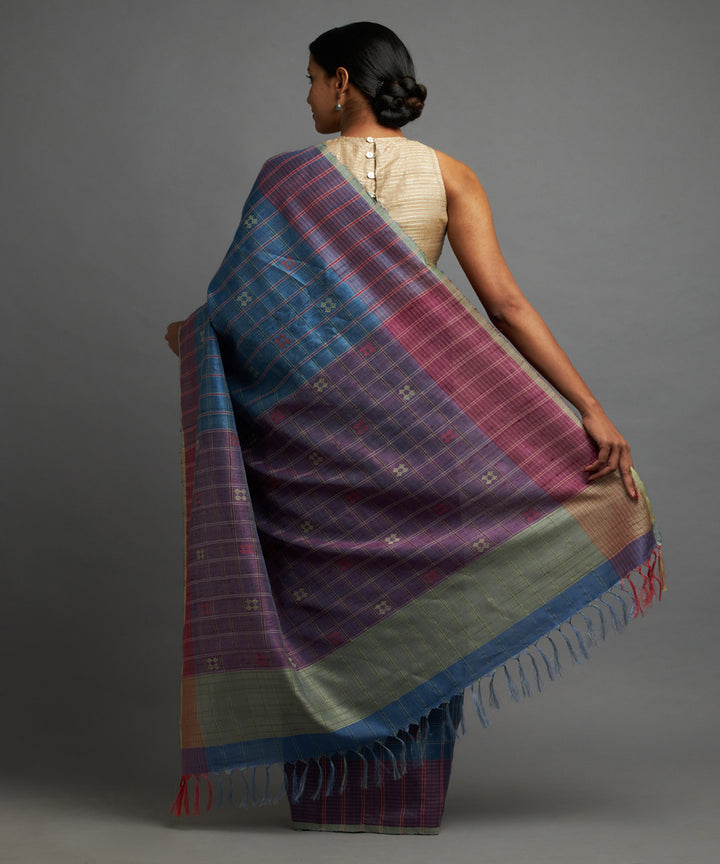 Egyptian blue tussar silk hand woven chhattisgarh kosa saree