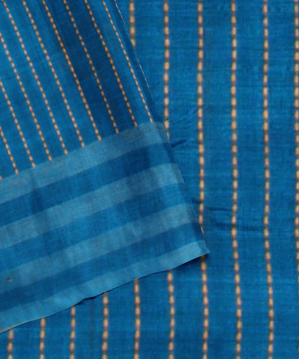 Mustard cobalt blue raw silk handloom bhagalpur saree