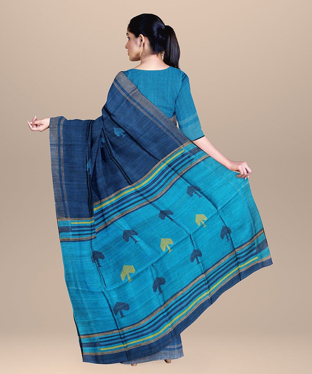 Midnight blue raw silk handloom bhagalpur saree