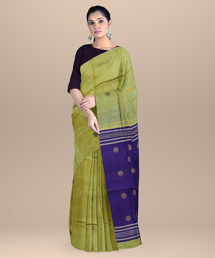 Olive green midnight blue raw silk handloom bhagalpur saree