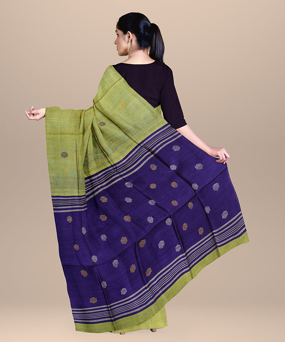 Olive green midnight blue raw silk handloom bhagalpur saree