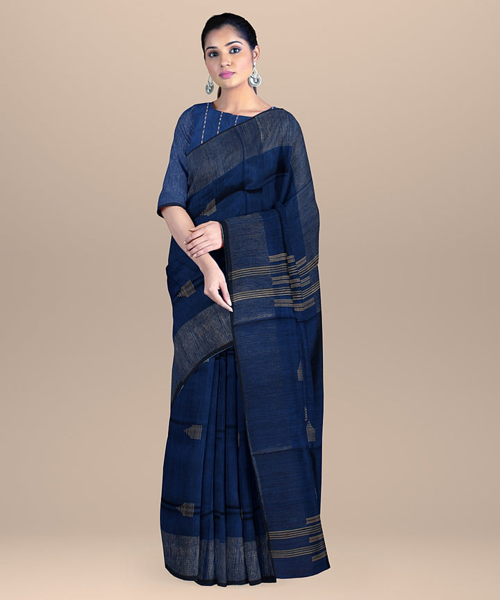 Dark blue raw silk handloom bhagalpur saree