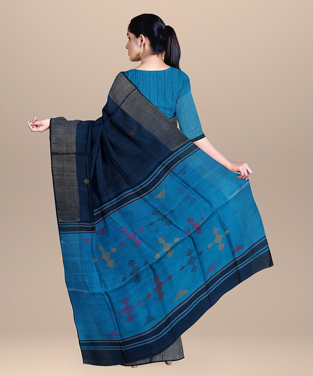 Dark blue cobalt blue raw silk handloom bhagalpur saree