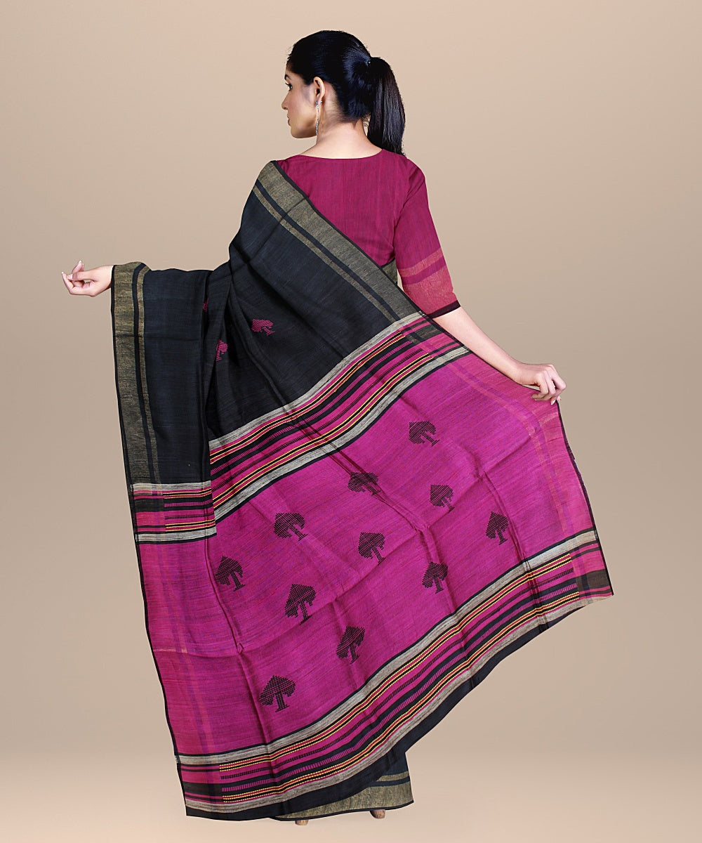 Black pink raw silk handloom bhagalpur saree