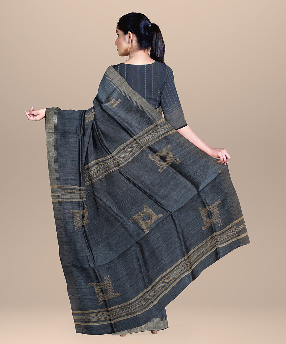 Grey handloom raw silk bhagalpur saree