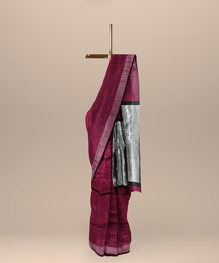 Maroon grey raw silk handloom bhagalpur saree