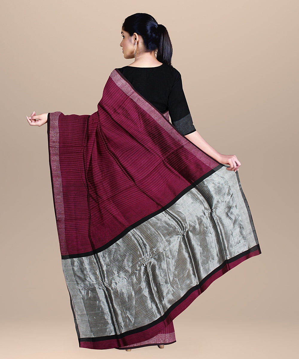 Maroon grey raw silk handloom bhagalpur saree