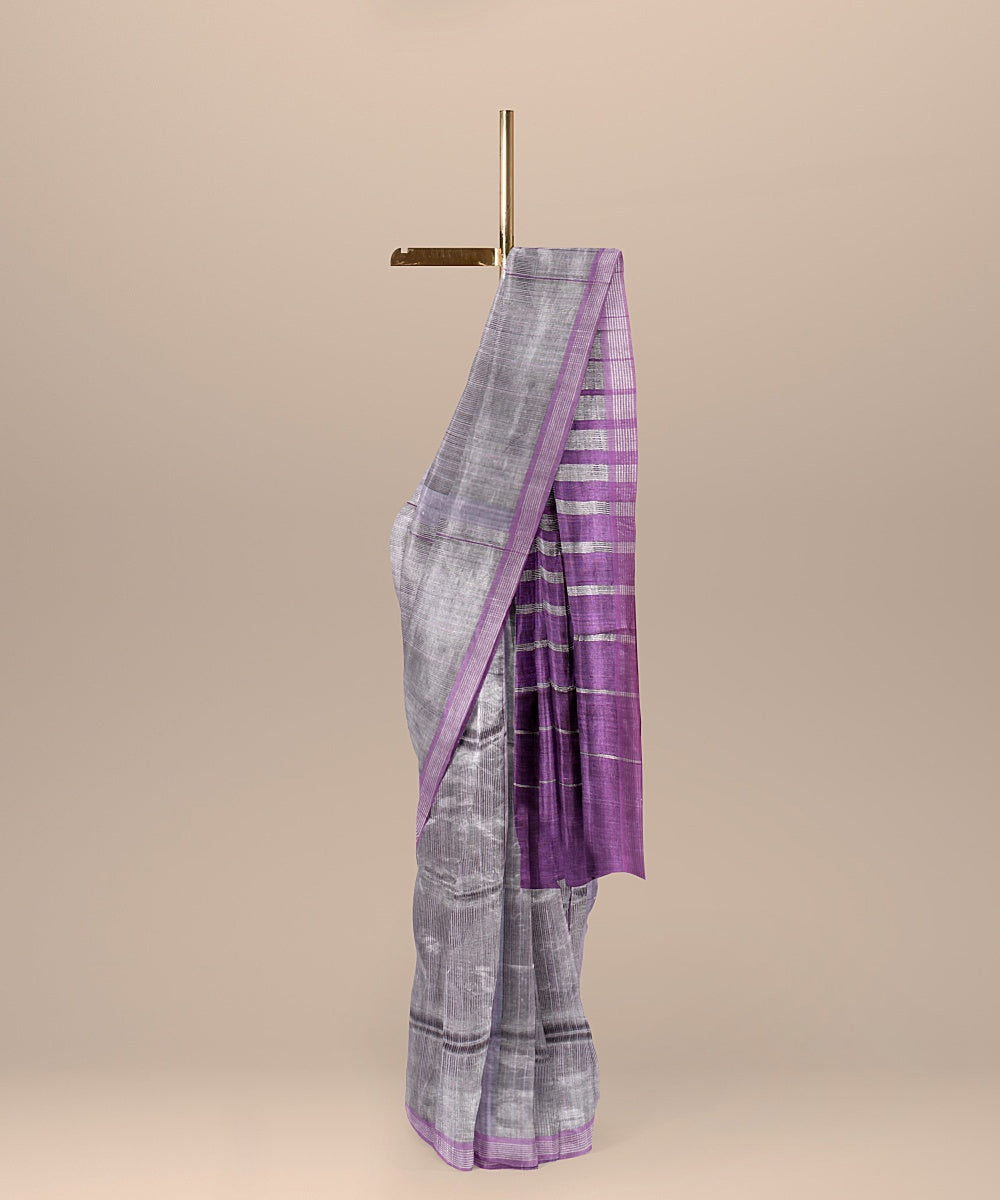 Grey lavender raw silk handloom bhagalpur saree